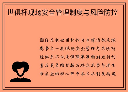 世俱杯现场安全管理制度与风险防控